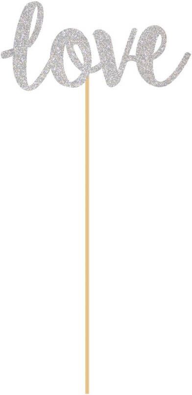 Feestbazaar Prikkers &apos, Love&apos, Zilver Glitter 18 cm