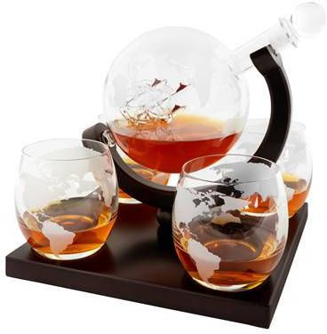 Aretica Luxe Whiskey Karaf wereldbol met 4 glazen