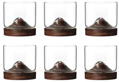 Aretica Whiskey glas met houten onderzetter Bruin set van 6