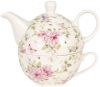 Clayre & Eef Tea for One 400 ml/250 ml Roze Wit Porselein Bloemen online kopen
