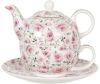 Clayre & Eef Tea For One 400 Ml/250 Ml Wit Roze Porselein Rond Bloemen Theepot Set Cadeau Voor Haar Theepot Met Kopje online kopen