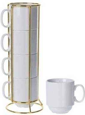 Orange85 Mokkenrek Mokken Met Houder 4 Stuks 250ml Porselein