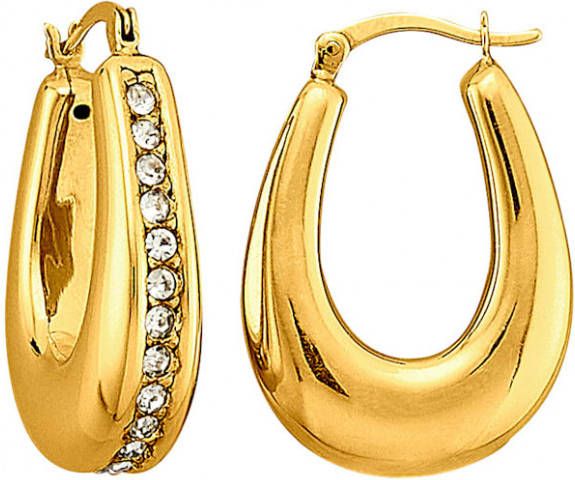 KLiNGEL Creolen met witte kristallen Geelgoudkleur