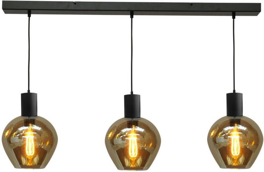 Masterlight Zwarte hanglamp eetkamer Bounty 3 lichts rond glas 2471 05 05 100 3 3