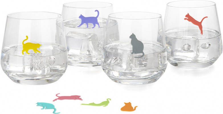 Balvi Glasmarker Sticky Cats Diverse kleuren 8 stuks