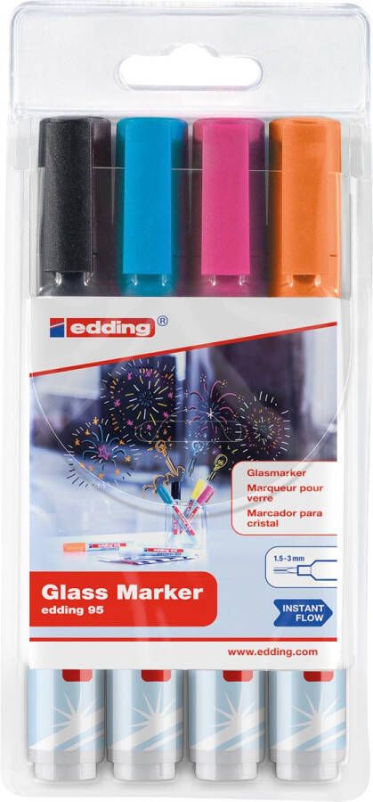 Edding e 95 glasmarker, set van 4 geassorteerde kleuren